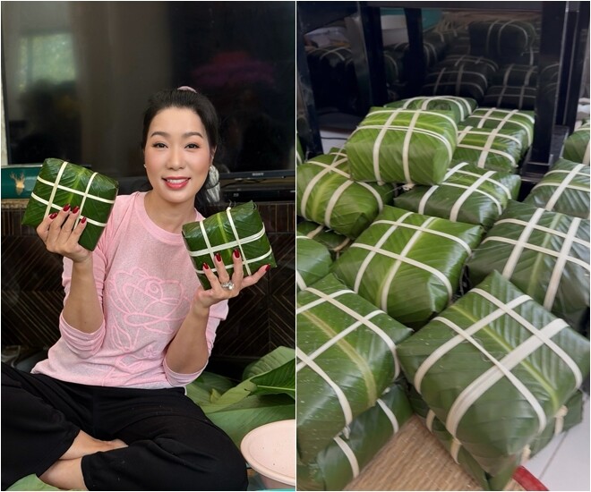 Sao Việt gói bánh chưng: NSND Trịnh Kim Chi nhảy múa bên nồi bánh, Minh Hằng "gây bão" khi tự khen - 4