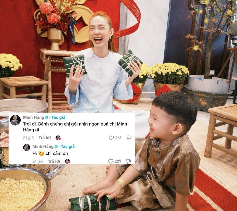 Sao Việt gói bánh chưng: NSND Trịnh Kim Chi nhảy múa bên nồi bánh, Minh Hằng "gây bão" khi tự khen - 7