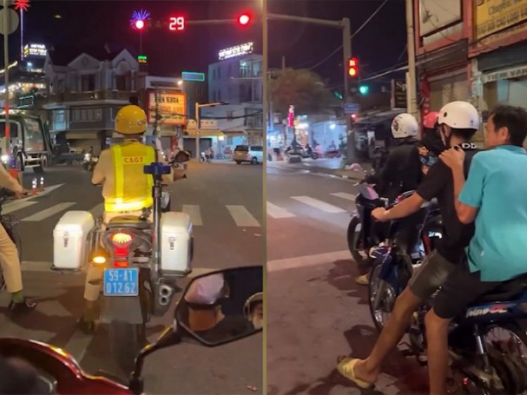 Clip: Người đàn ông không đội mũ bảo hiểm và pha chờ đèn đỏ “rén ngang”