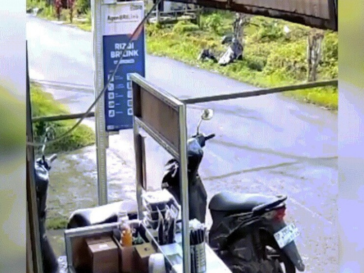 Clip: Cây tre biến thành barie giữa đường, người đi xe máy không kịp trở tay